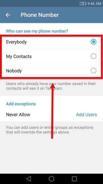  قابلیت جدید تلگرام عدم نمایش شماره تلفن 5