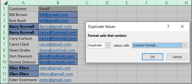 نحوه استفاده از قالب بندی شرطی برای یافتن داده های تکراری در Excel 7