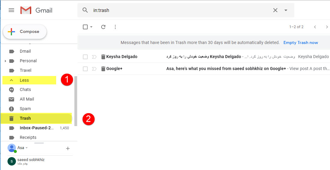  بازگرداندن ایمیل های حذف شده در Gmail 1