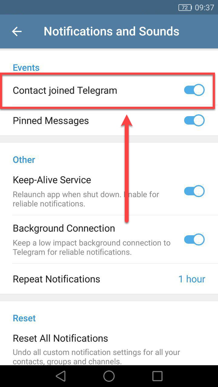  غیرفعال کردن پیام Joined Telegram در تلگرام 4